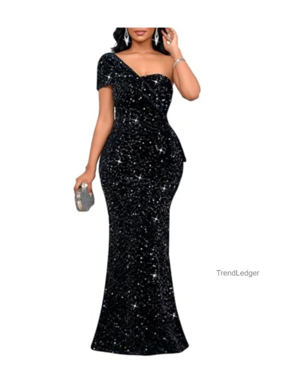 Sequin One Shoulder Mermaid Maxi Formal Evening Gown Sleeveless